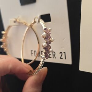 Forever 21 Gold Hoops, Gold Ball Studs And Fan Earrings.